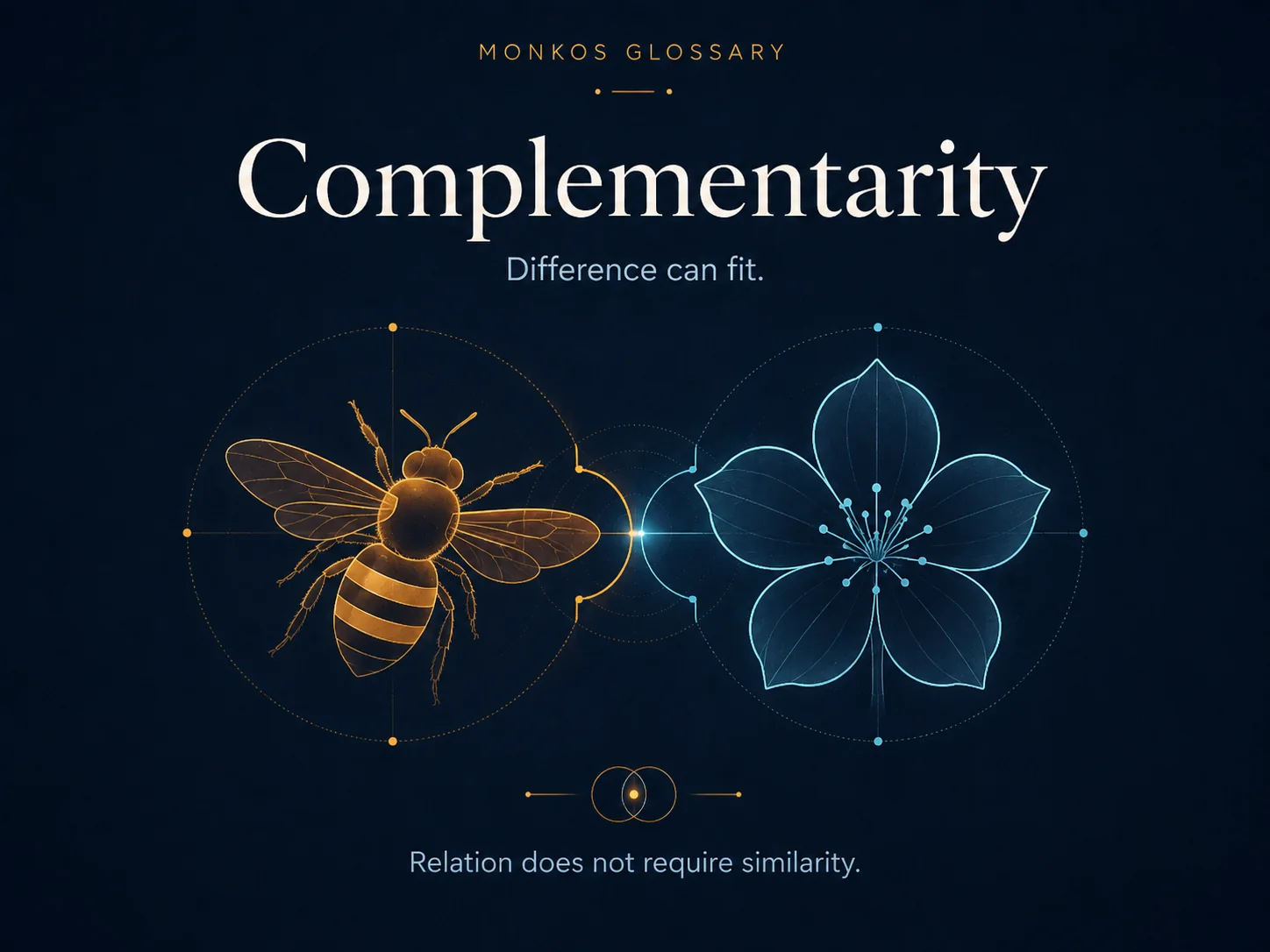 Complementarity diagram showing bee and flower as different but fitting relations